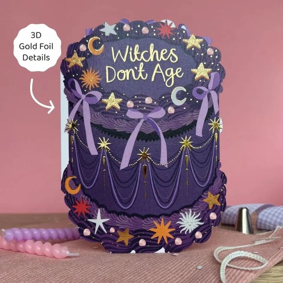($6) Birthday Cake Shaped Birthday Cards - Witches Don't Age - Picture 1 of 2